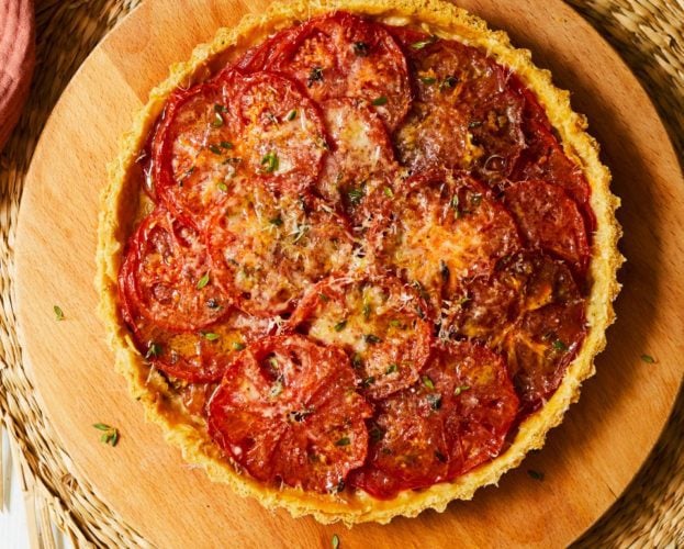 Tomato, shallot and mustard tart