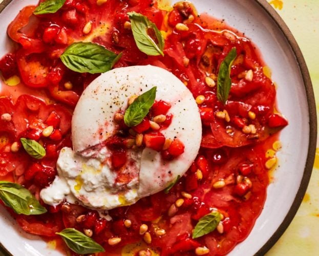 Burrata, tomato and strawberry salad