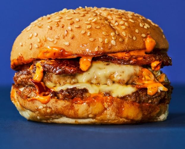 Merguez smash burger with harissa sauce
