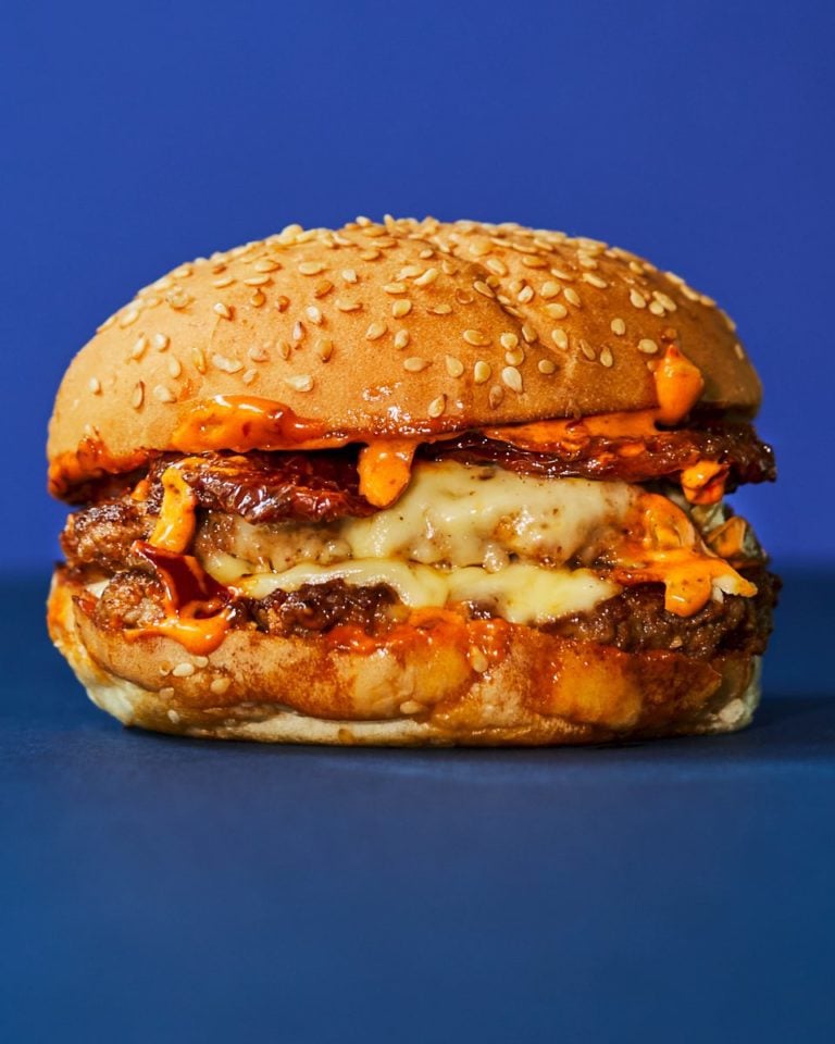 Merguez smash burger with harissa sauce