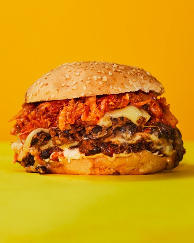 Kimchi and bean veggie smash burger