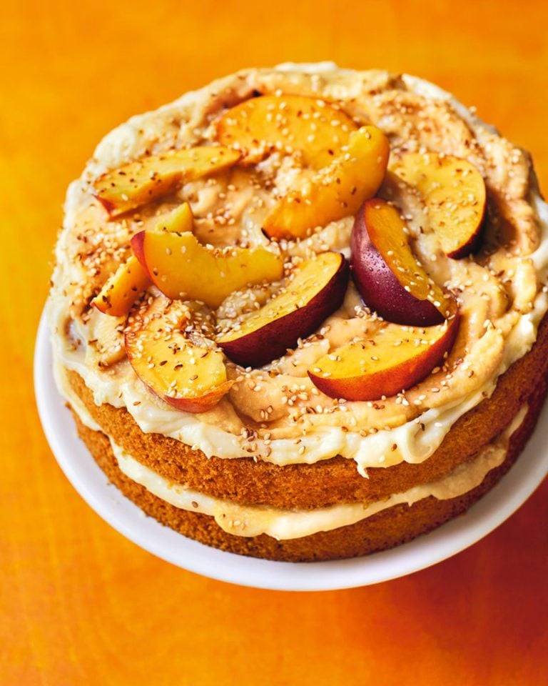 Tahini and nectarine cake