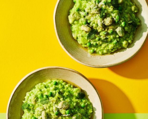 Pea and broad bean risotto