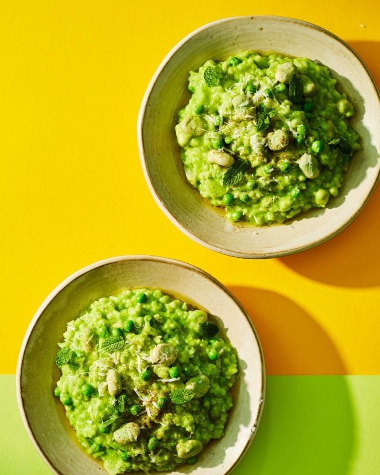 Pea and broad bean risotto