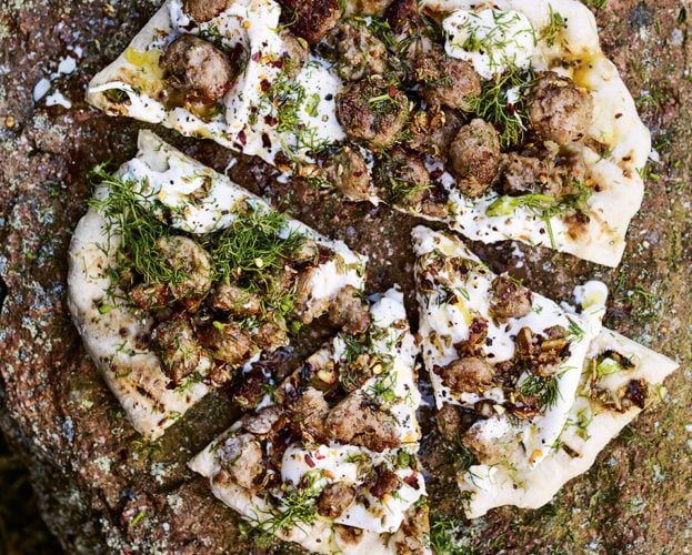 Sausage, fennel and burrata flatbreads