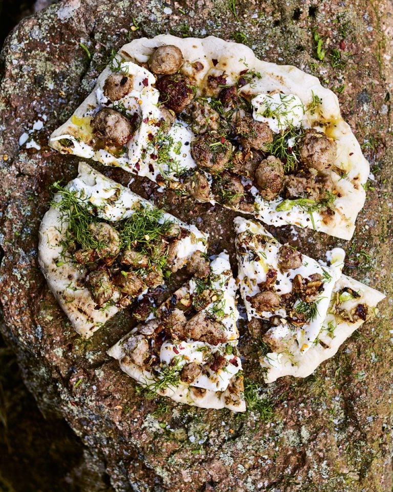 Sausage, fennel and burrata flatbreads