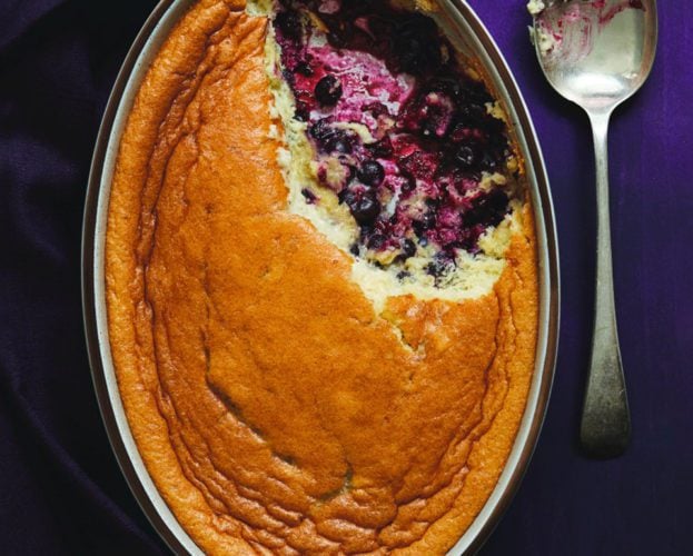 Blackcurrant and bay clafoutis