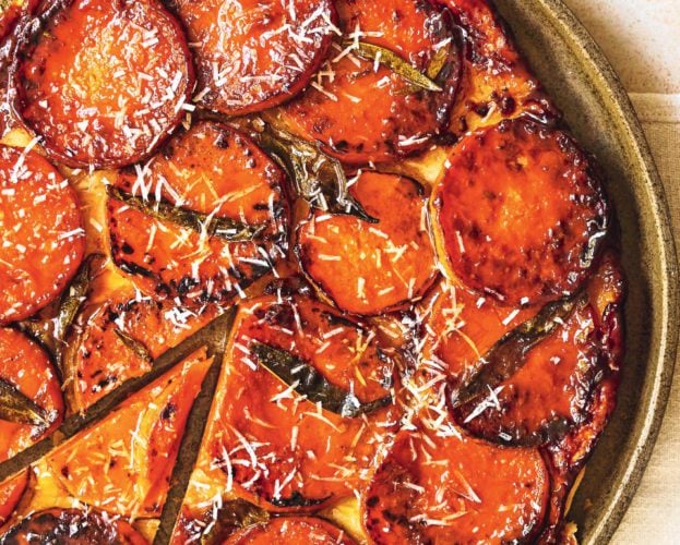 Butternut squash tarte tatin with crispy sage