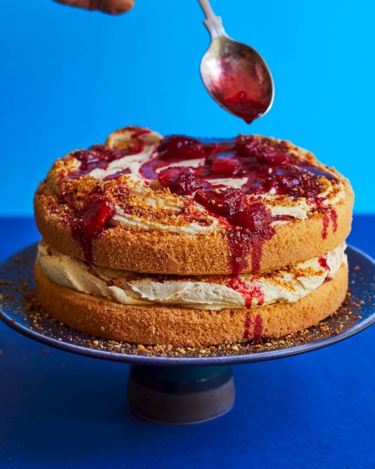 Peanut butter and jam brown butter sponge cake