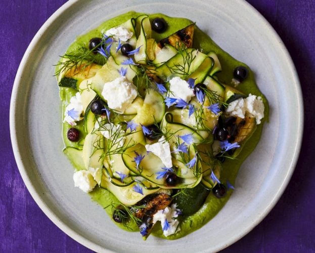 Courgette, feta and blackcurrant salad