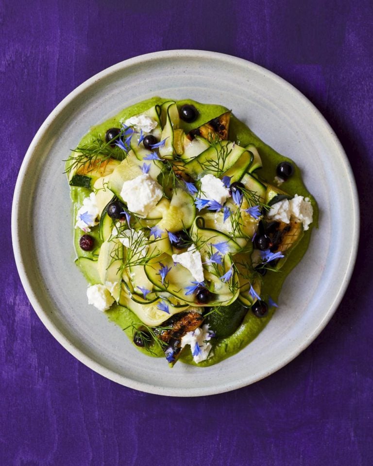Courgette, feta and blackcurrant salad