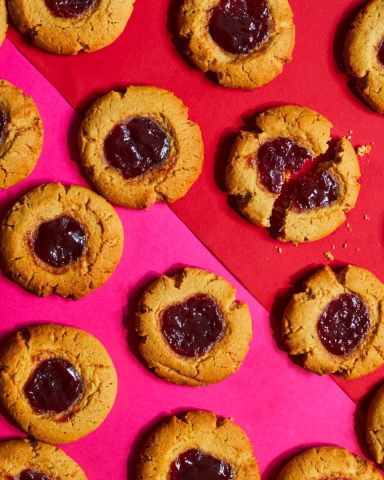 Peanut butter and jam thumbprint cookies