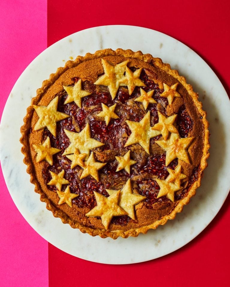 Peanut butter frangipane and fresh jam tart