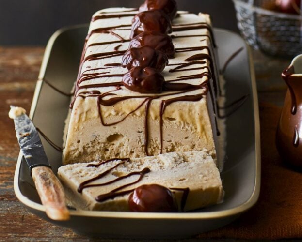 Chestnut parfait with chocolate bourbon caramel