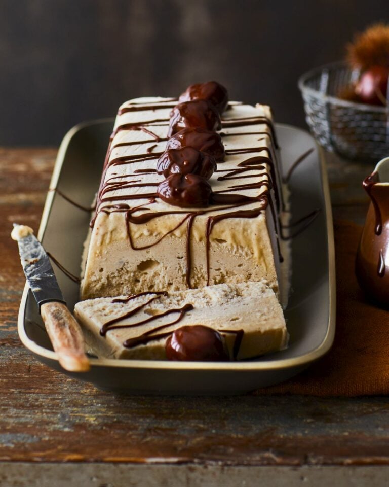 Chestnut parfait with chocolate bourbon caramel