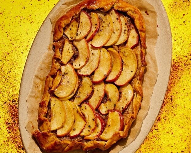 Apple, hazelnut and rosemary galette with brown butter pastry