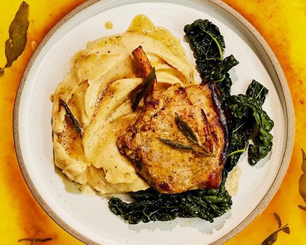 Buttermilk pork chops with brown butter mash