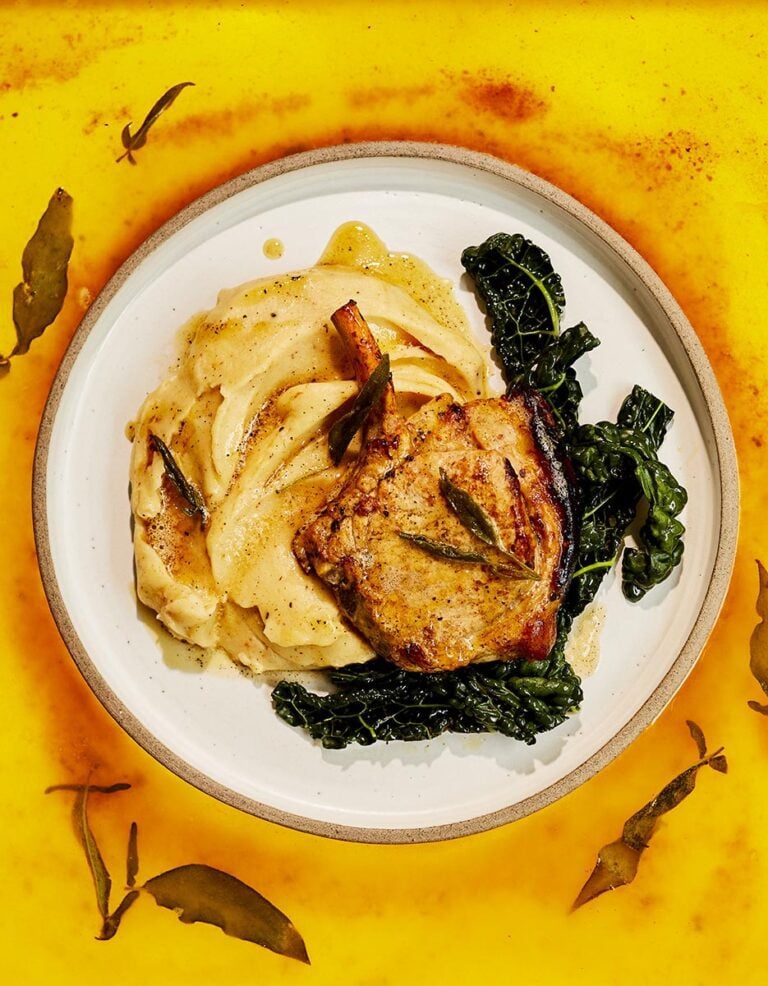 Buttermilk pork chops with brown butter mash