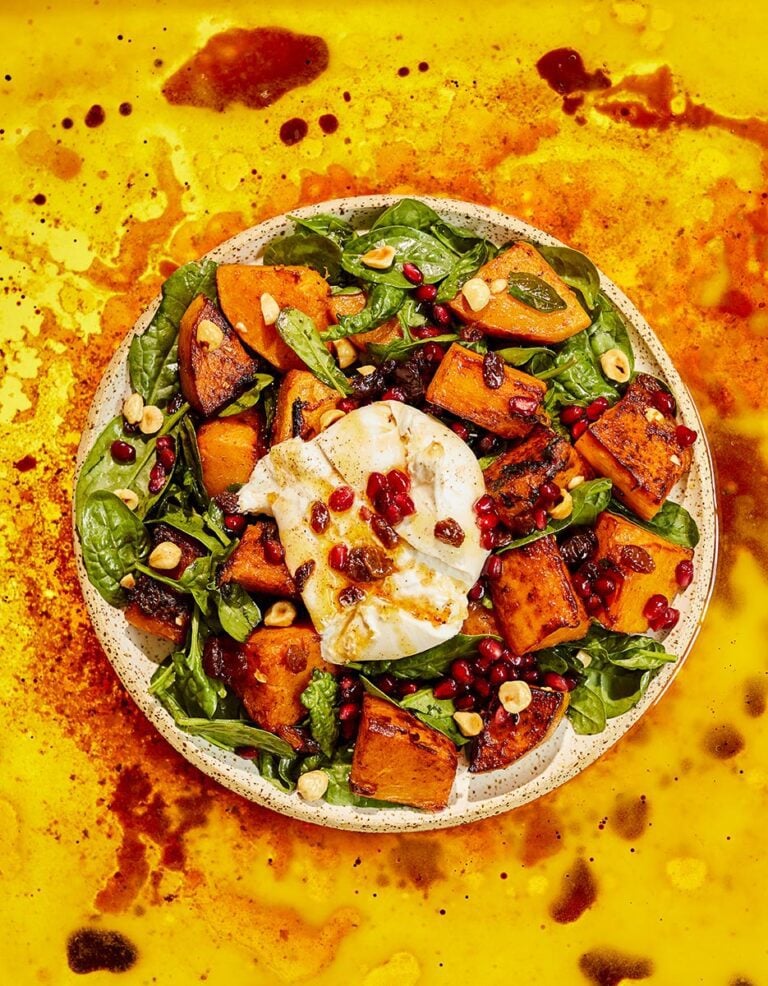 Brown butter pumpkin salad with pomegranate and burrata