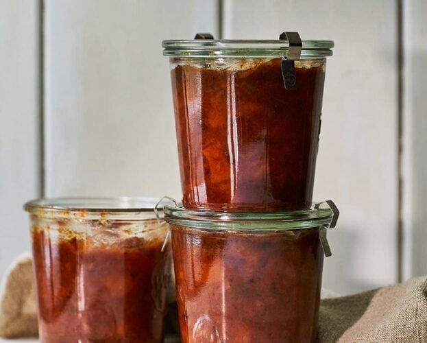 Jars of squash and apple chutney