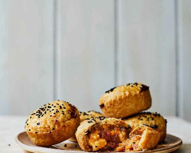 Double-cheese and chutney pies