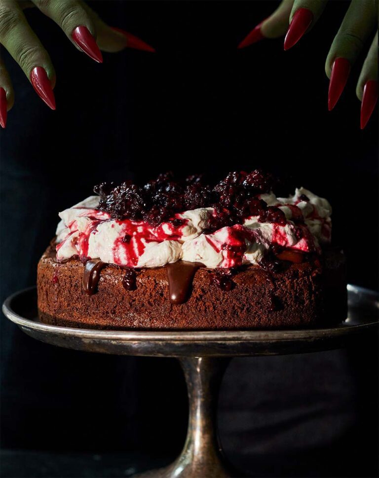 Halloween Mississippi mud pie with blackberries