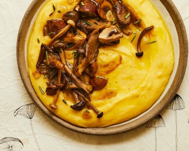 Creamy polenta with mushrooms and taleggio