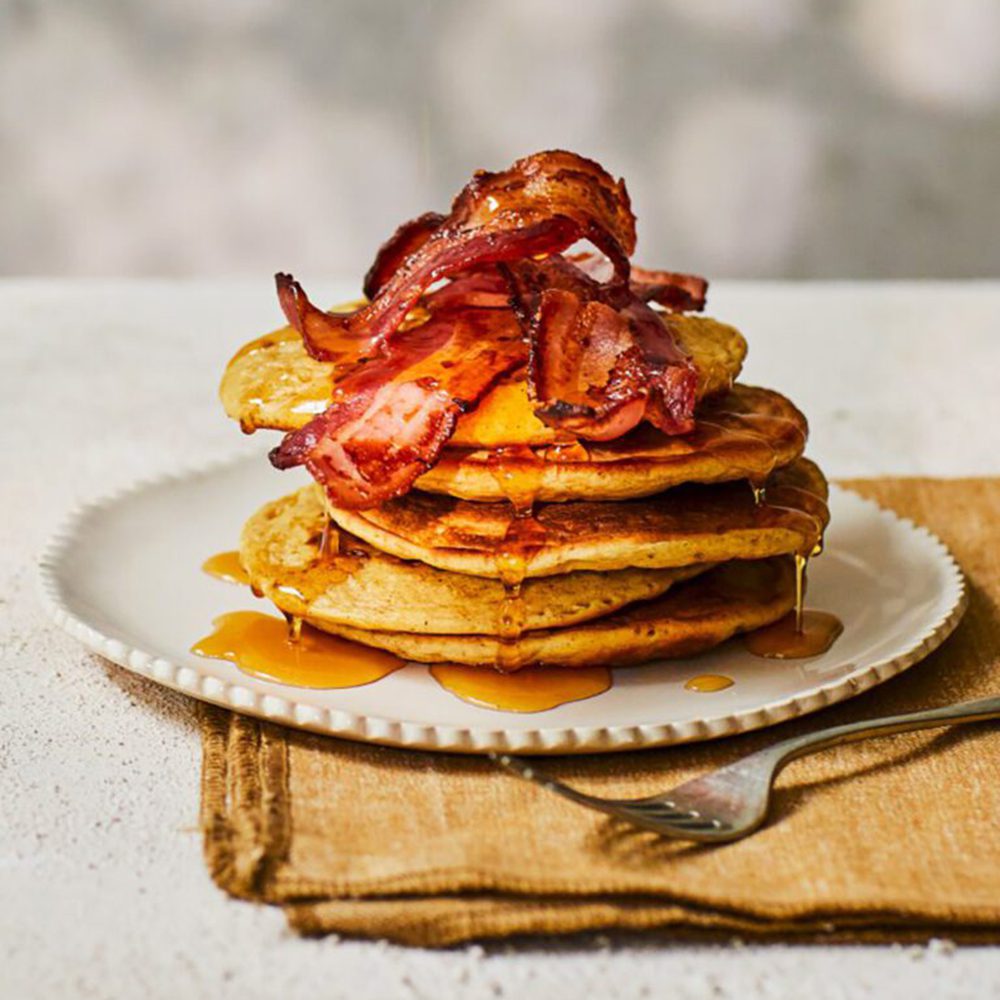 Pancakes with bacon and maple syrup