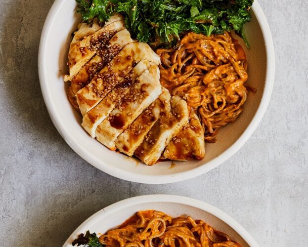 Kimchi chicken noodle bowl