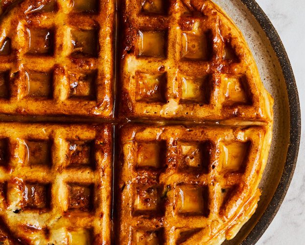 Cheese and jalapeño sourdough waffles