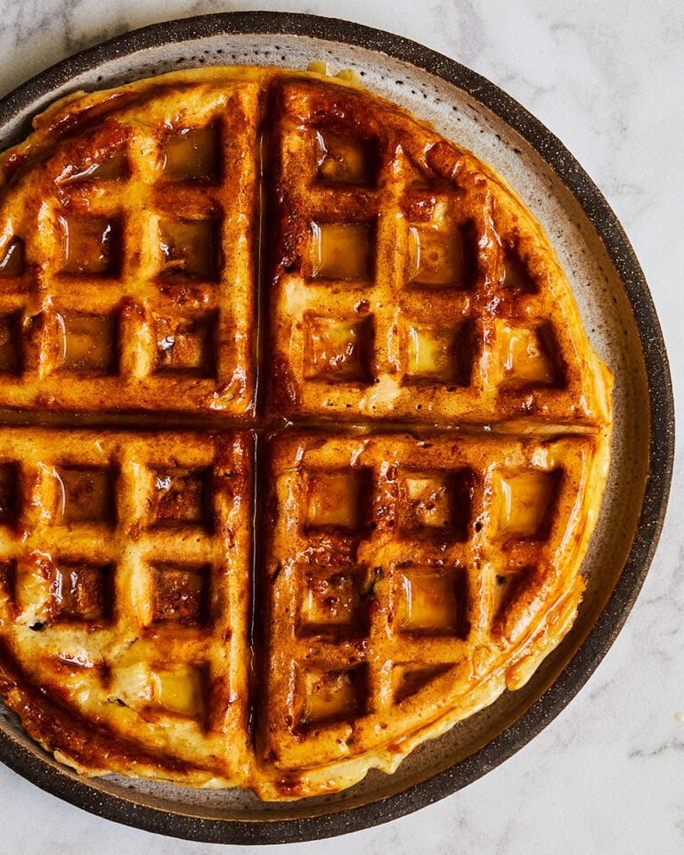 Cheese and jalapeño sourdough waffles