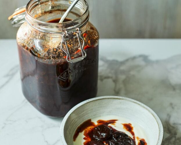 Spiced boozy prunes