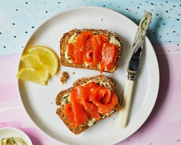 Brown sugar-cured trout with easy wheaten bread