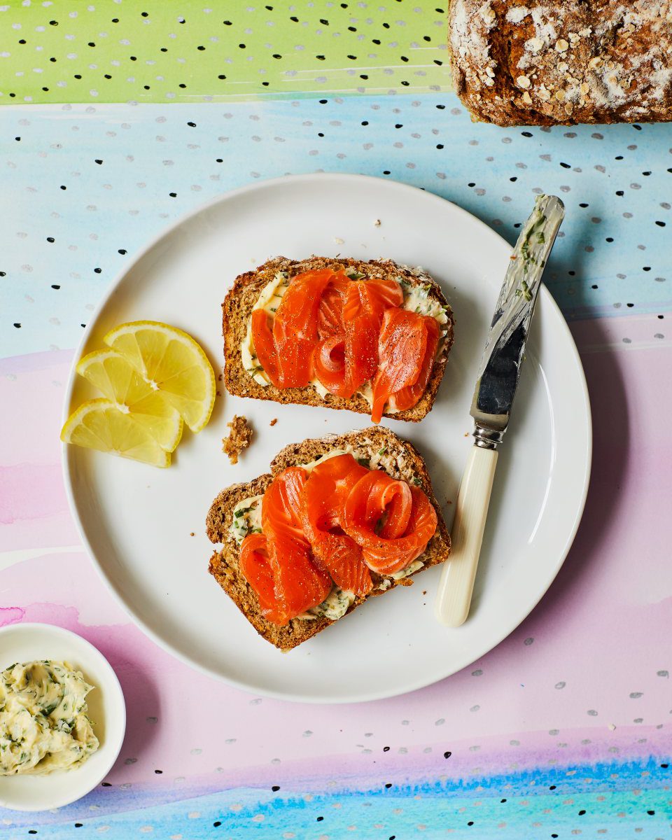 Brown sugarcured trout with easy wheaten bread delicious. magazine