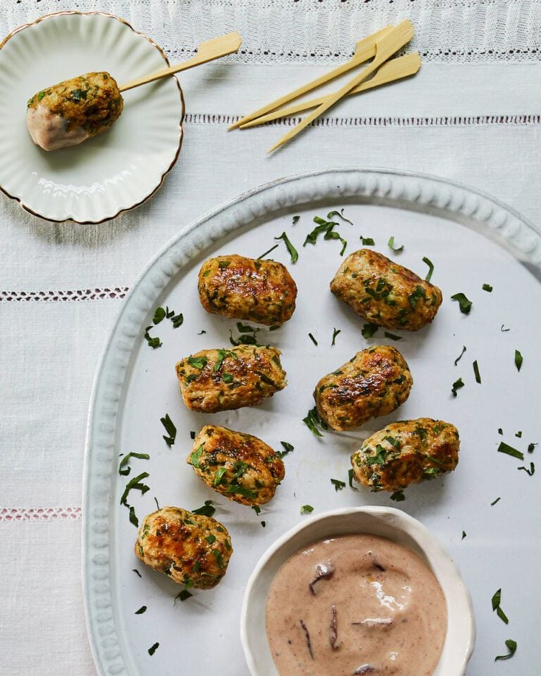 Turkey kofte with cranberry-tahini dip