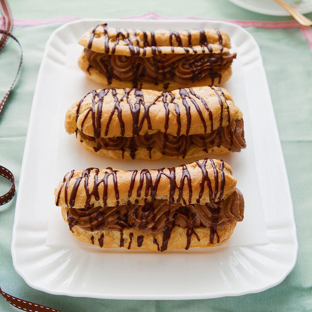 Chocolate and chestnut eclairs
