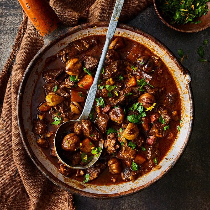 Beef stew with orange and chestnuts