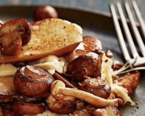 Mushrooms on toast, including king oysters