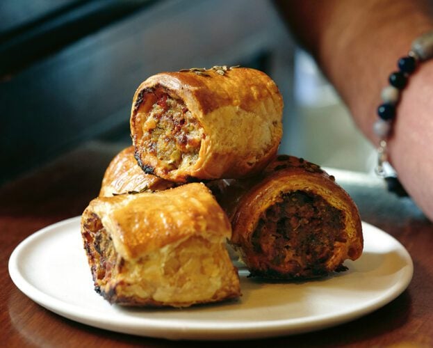 Tom Kerridge’s mini pork sausage rolls with ‘nduja
