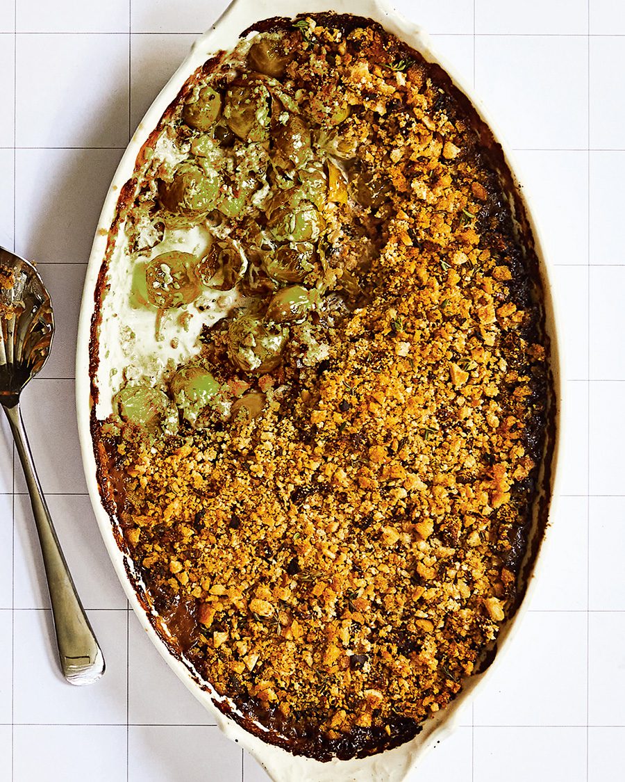 Sprout and anchovy gratin with porcini crumb delicious. magazine