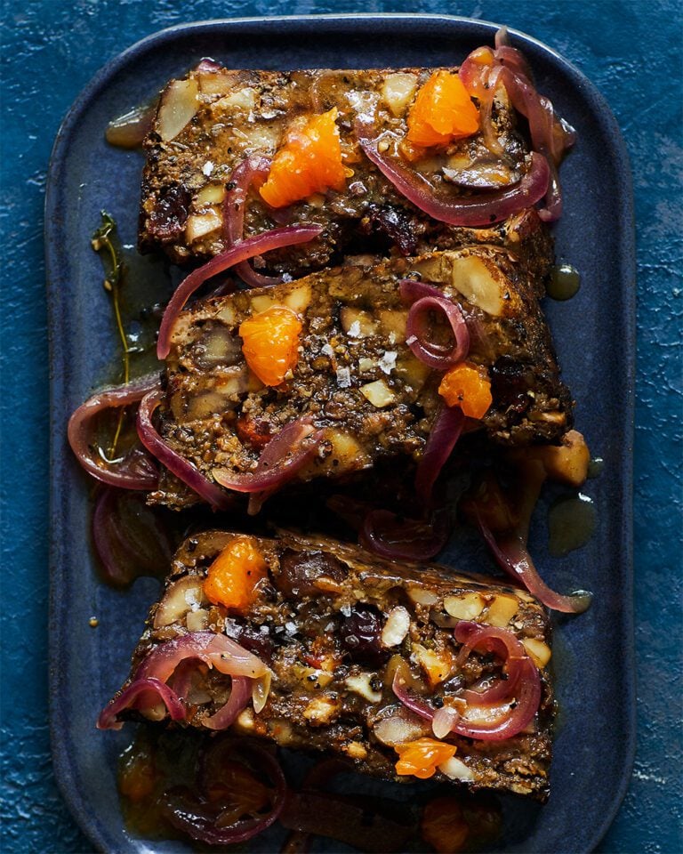 Black garlic and clementine nut roast