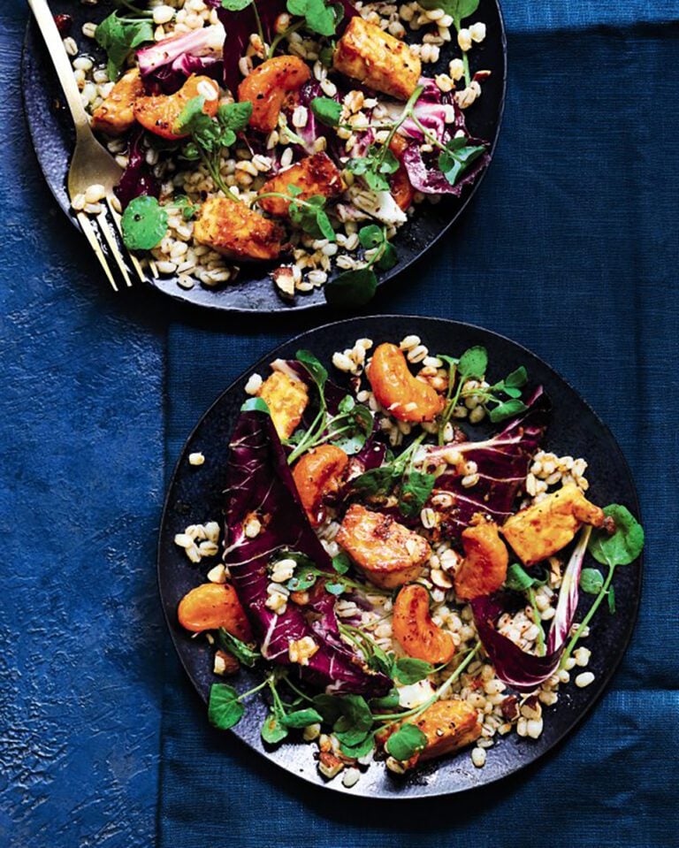 Halloumi, clementine and barley salad