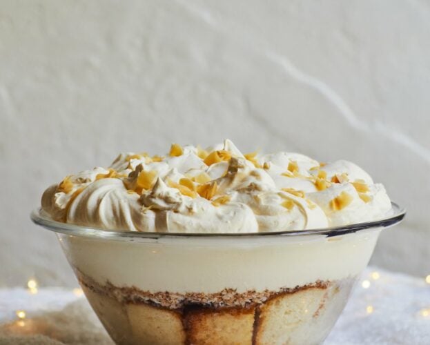 Coconut pannacotta and raspberry trifle