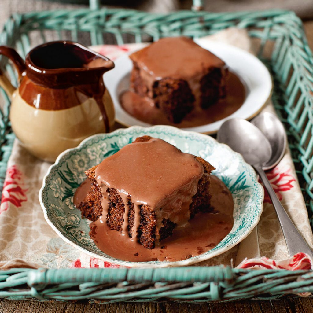 Chocolate puddings with custard