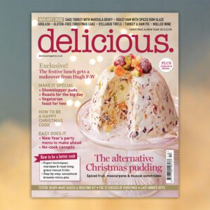 The Christmas/New Year 2013 issue of delicious. magazine, featuring a dome-shaped fruit semifreddo