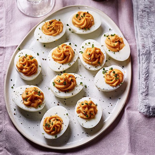 A platter of devilled eggs