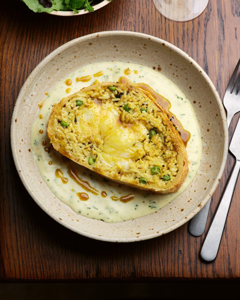 Tom Kerridge’s curried monkfish wellington