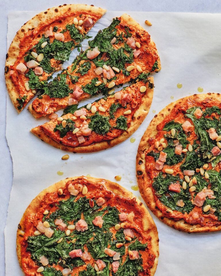 Bacon and harissa flatbread pizzas