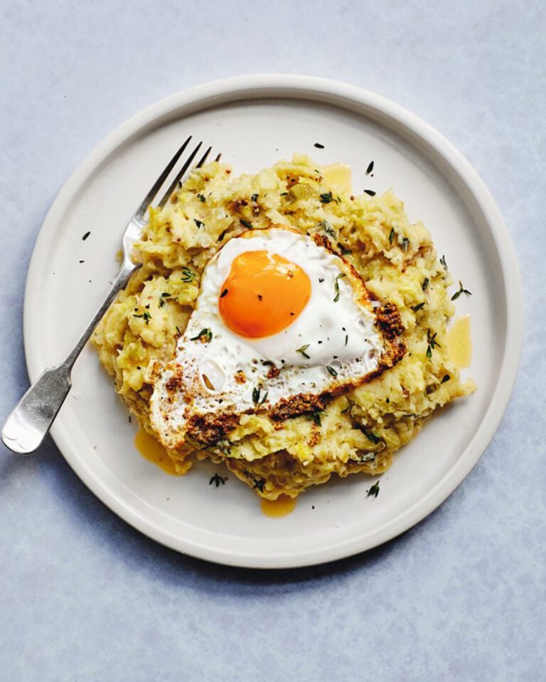 Colcannon with mustard-fried eggs