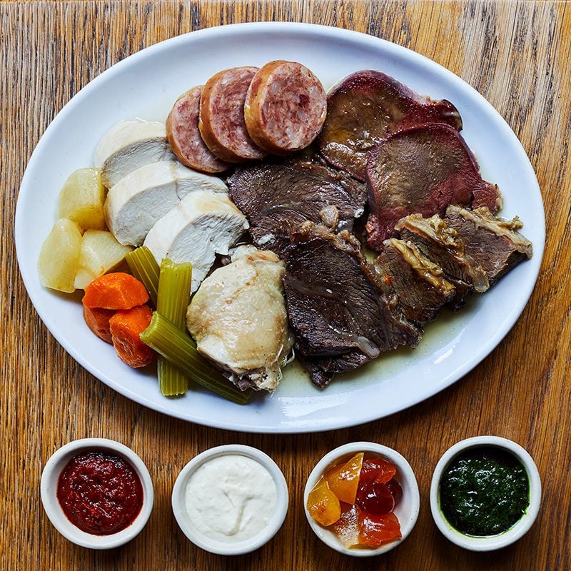 A platter of bollito misto (Italian boiled mixed meats)